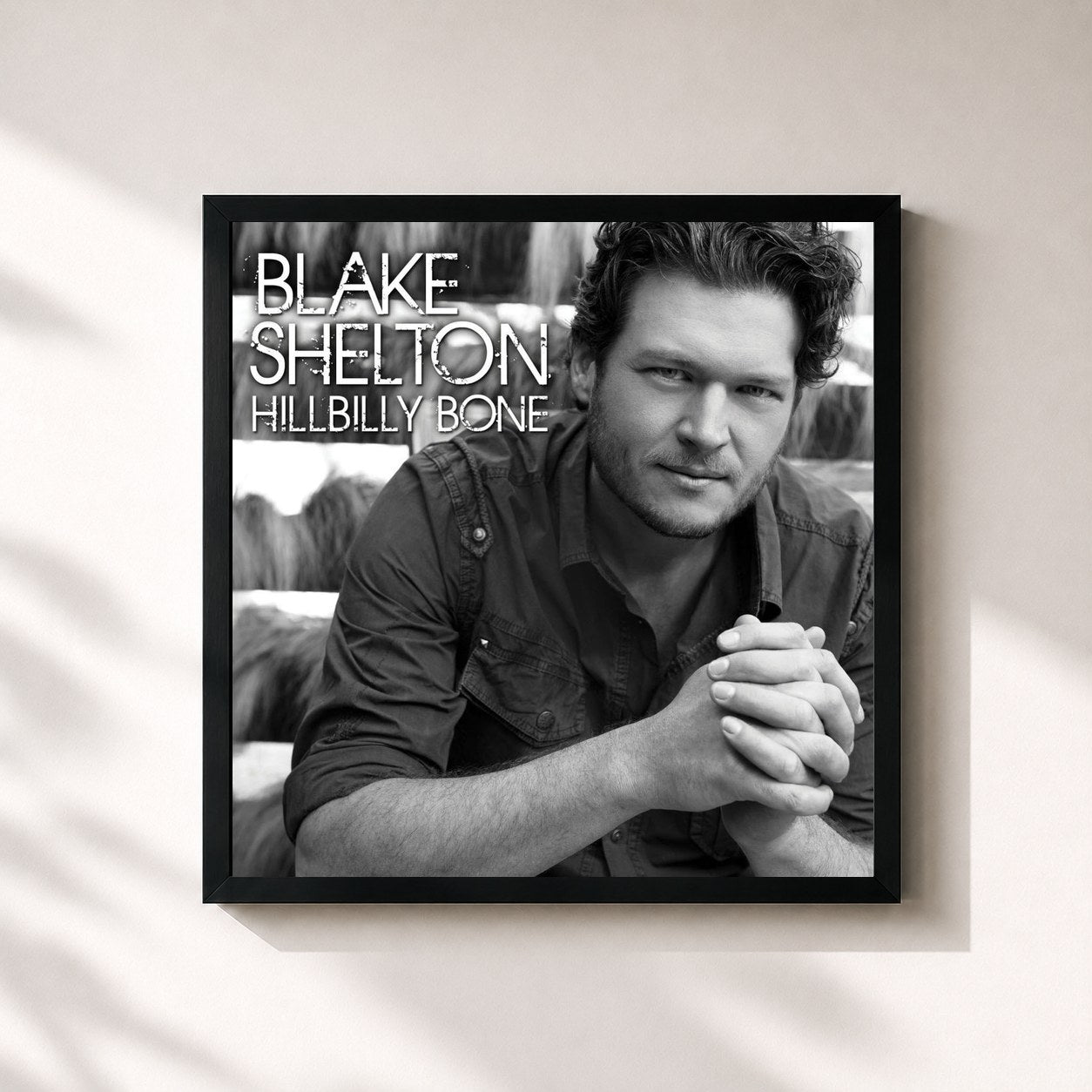#noir Tableau carré de l'album Hillbilly Bone de Blake Shelton, cadre noir 32x32 cm