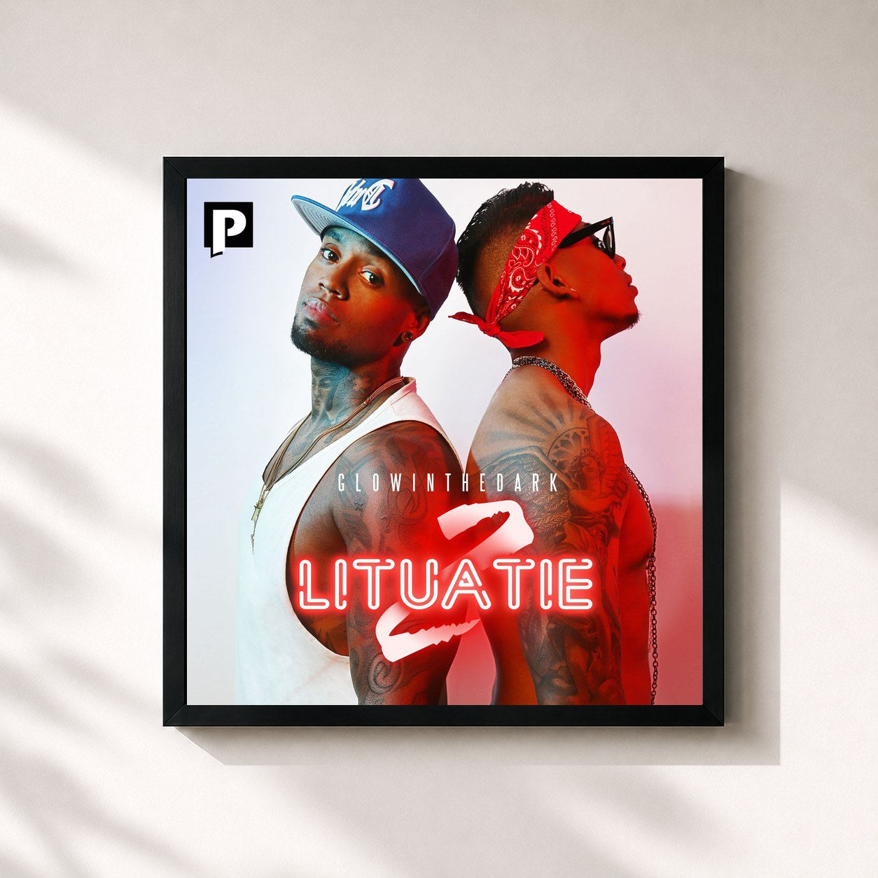 #noir Tableau carré de l'album Lituatie 2 de Glowinthedark, cadre noir 32x32 cm