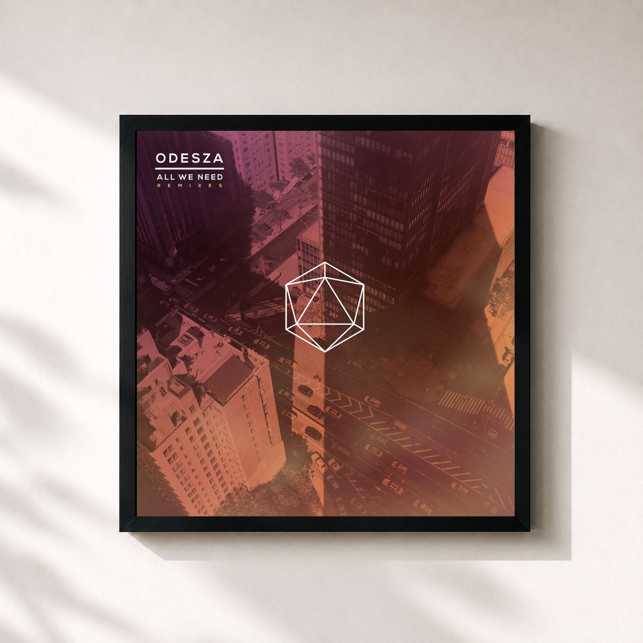 #noir Tableau carré de l'album All We Need Remixes de ODESZA, cadre noir 32x32 cm
