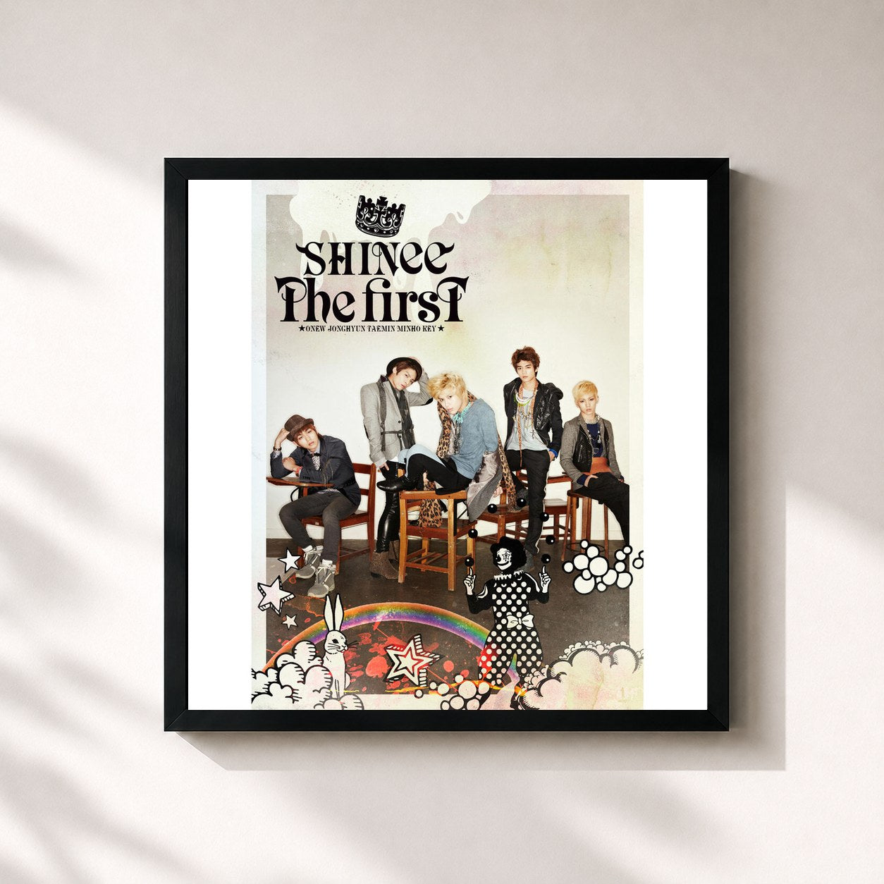 #noir Tableau carré de l'album The First de SHINee, cadre noir 32x32 cm