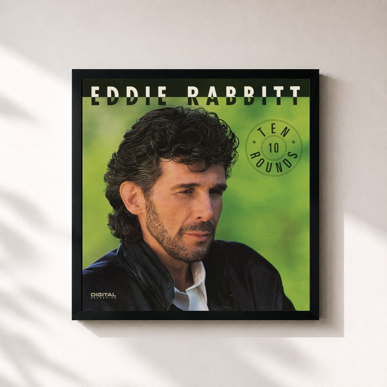 #noir Tableau carré de l'album Ten Rounds de Eddie Rabbitt, cadre noir 32x32 cm
