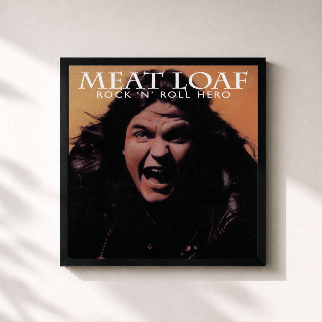 #noir Tableau carré de l'album Rock 'N' Roll Hero de Meat Loaf, cadre noir 32x32 cm