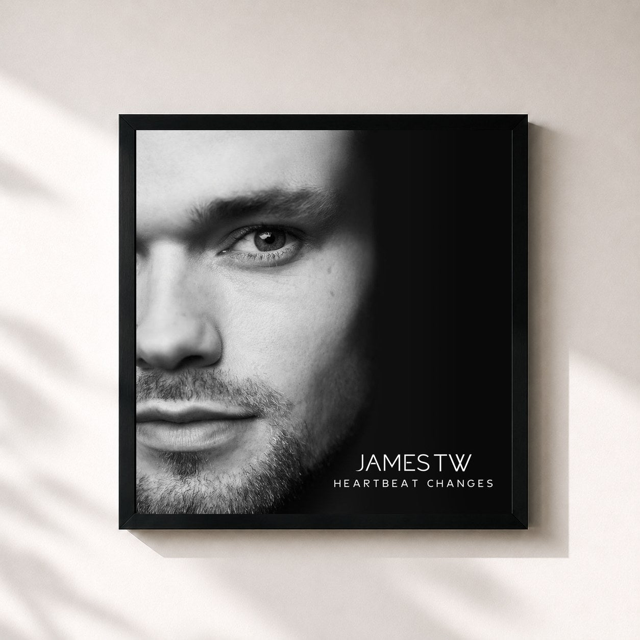 #noir Tableau carré de l'album Heartbeat Changes de James Tw, cadre noir 32x32 cm