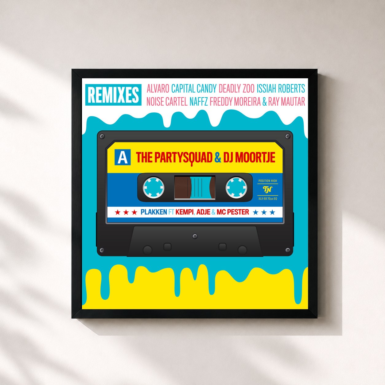 #noir Tableau carré de l'album Plakken (Remixes) de The Partysquad, cadre noir 32x32 cm