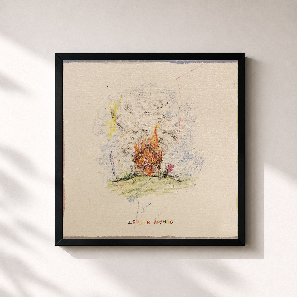 #noir Tableau carré de l'album The House Is Burning de Isaiah Rashad, cadre noir 32x32 cm