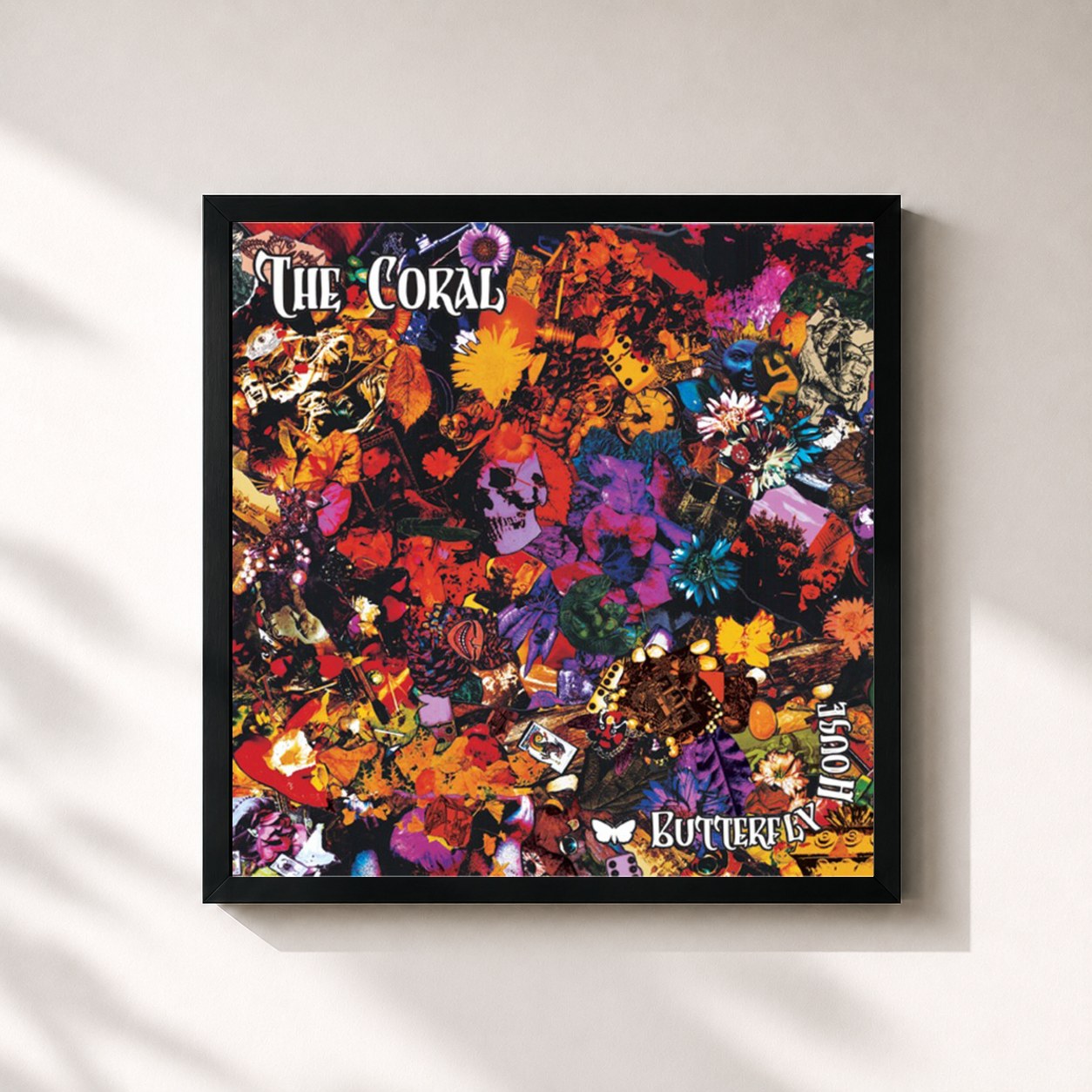 #noir Tableau carré de l'album Butterfly House de The Coral, cadre noir 32x32 cm