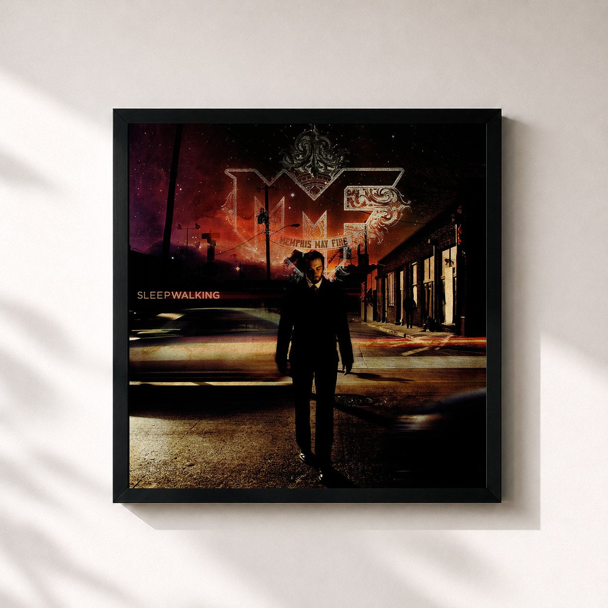 #noir Tableau carré de l'album Sleepwalking de Memphis May Fire, cadre noir 32x32 cm