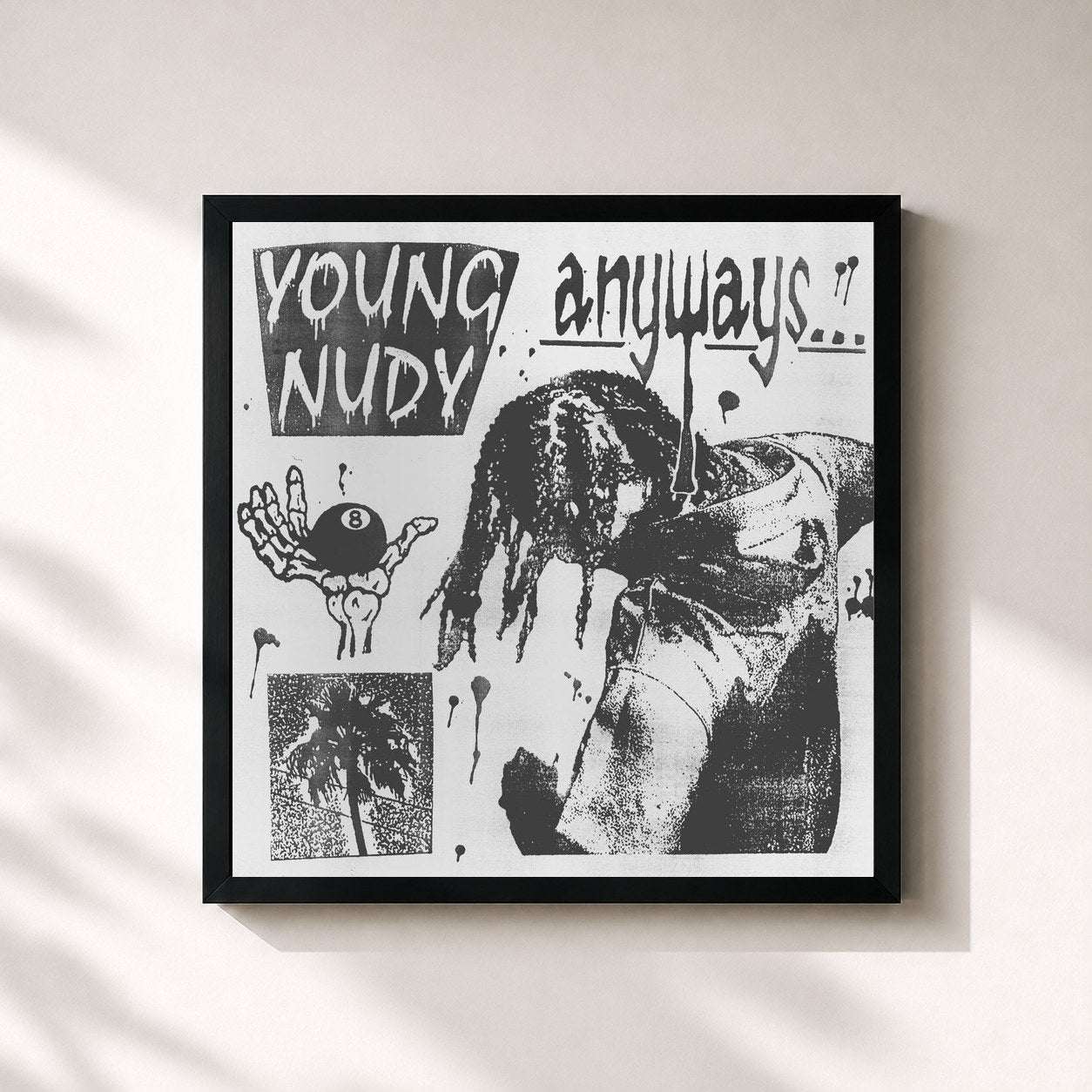 #noir Tableau carré de l'album Anyways de Young Nudy, cadre noir 32x32 cm