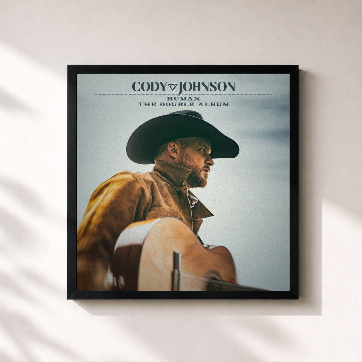 #noir Tableau carré de l'album Human The Double Album de Cody Johnson, cadre noir 32x32 cm