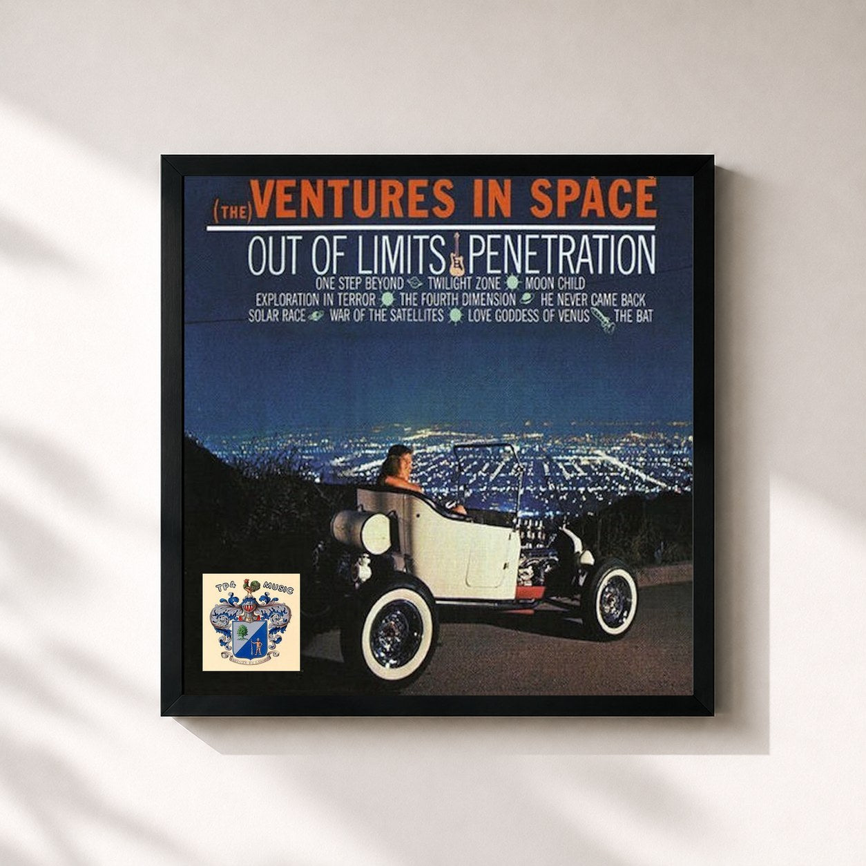 #noir Tableau carré de l'album In Space de The Ventures, cadre noir 32x32 cm