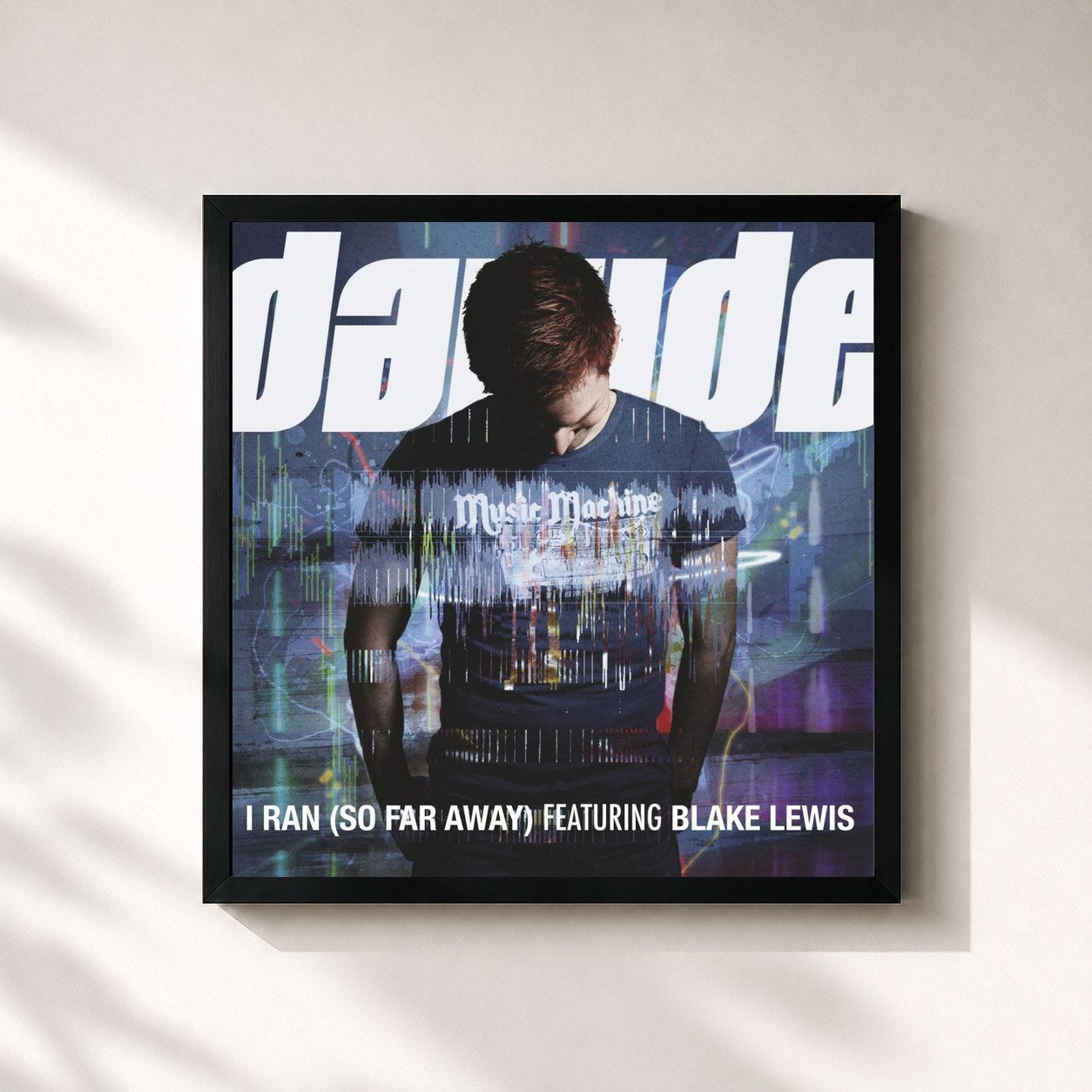#noir Tableau carré de l'album I Ran (So Far Away) de Darude, cadre noir 32x32 cm