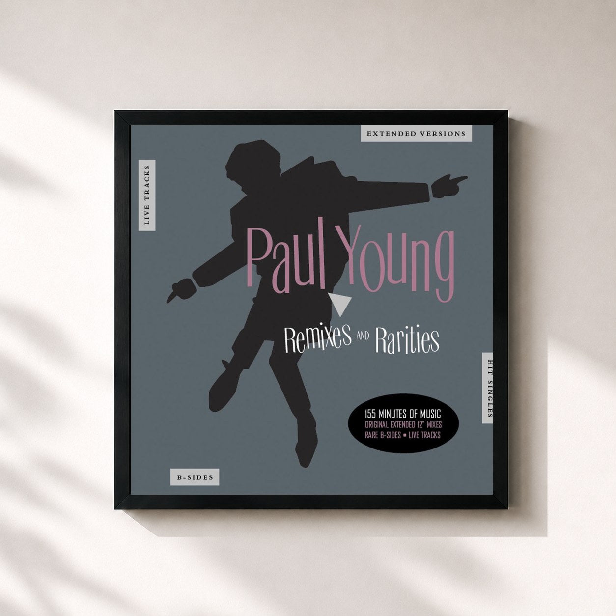 #noir Tableau carré de l'album Remixes & Rarities de Paul Young, cadre noir 32x32 cm