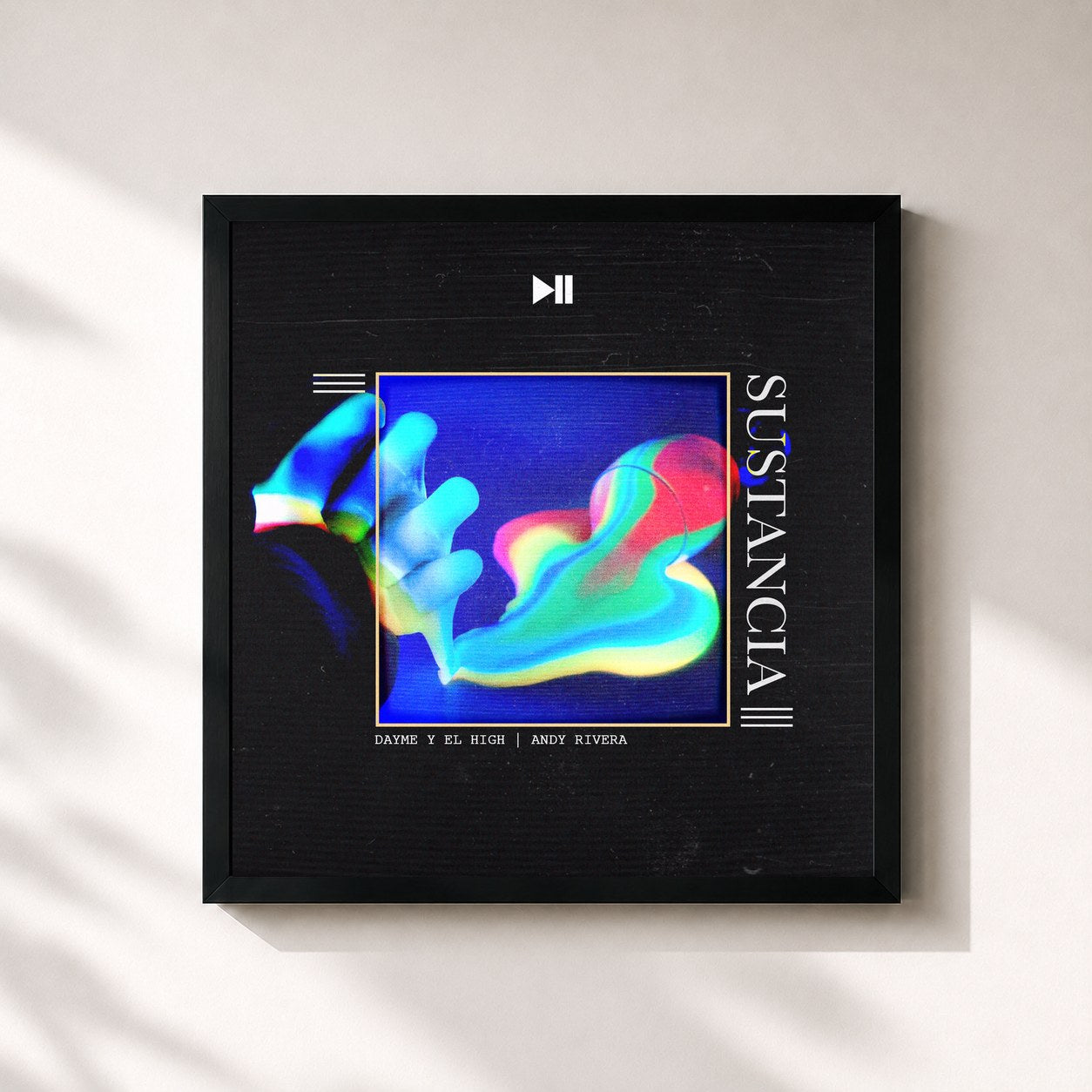 #noir Tableau carré de l'album Sustancia de Dayme y El High, cadre noir 32x32 cm