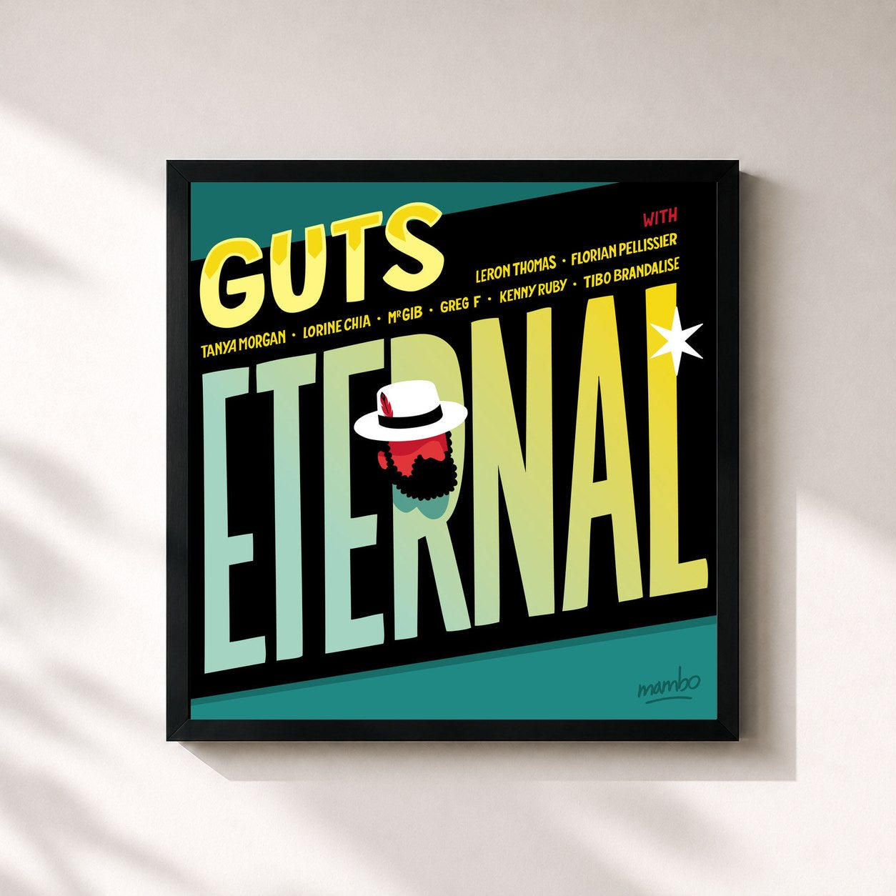 #noir Tableau carré de l'album Eternal de Guts, cadre noir 32x32 cm