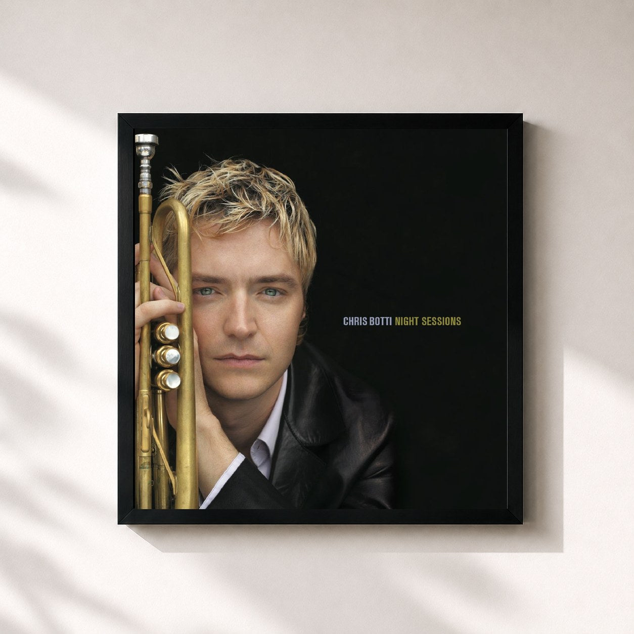 #noir Tableau carré de l'album Night Sessions de Chris Botti, cadre noir 32x32 cm