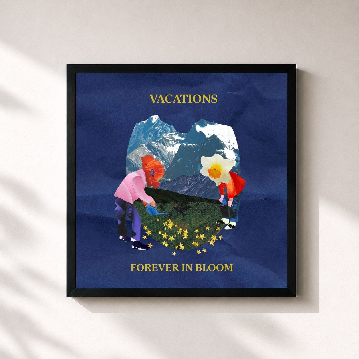 #noir Tableau carré de l'album Forever in Bloom de Vacations, cadre noir 32x32 cm