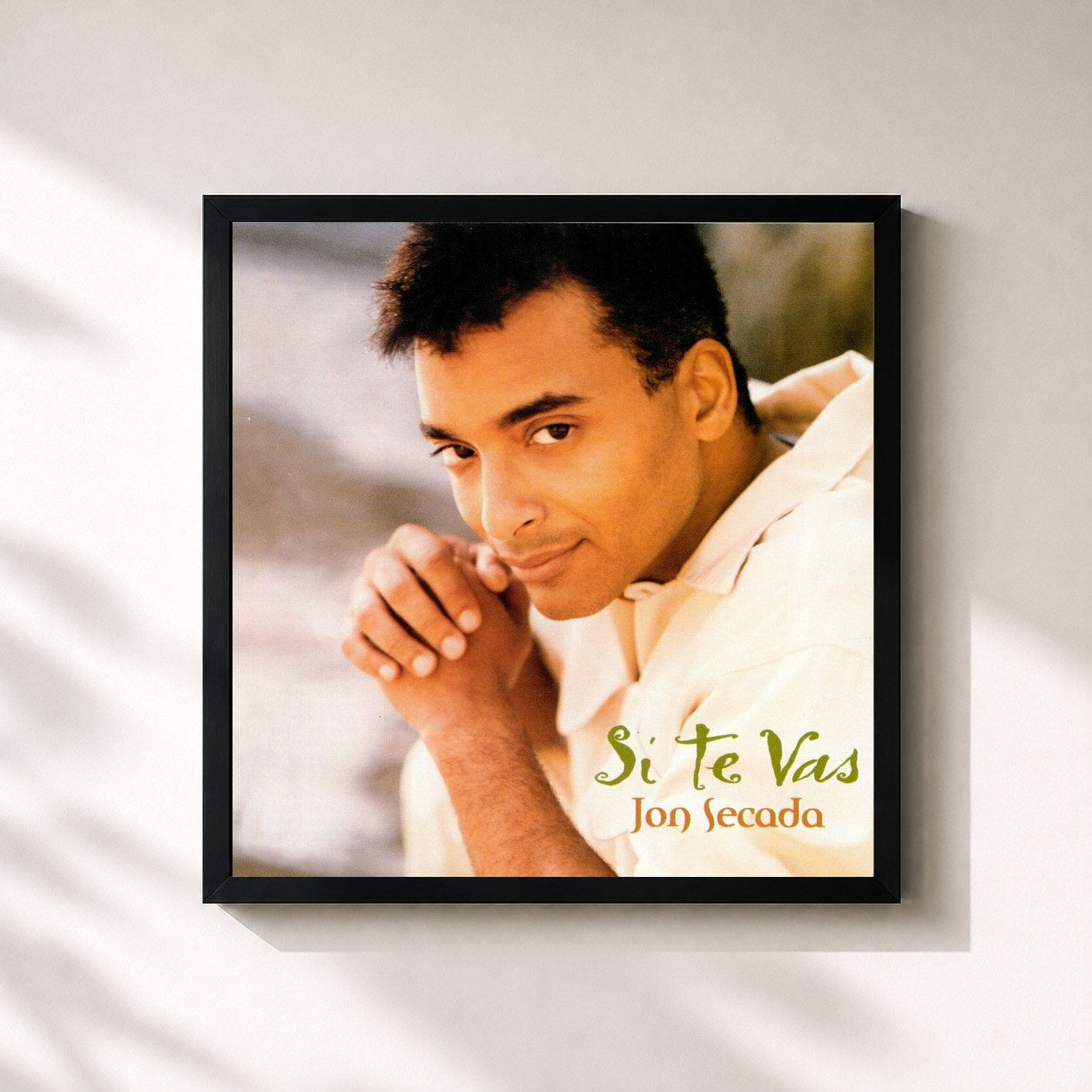 #noir Tableau carré de l'album Si Te Vas de Jon Secada, cadre noir 32x32 cm