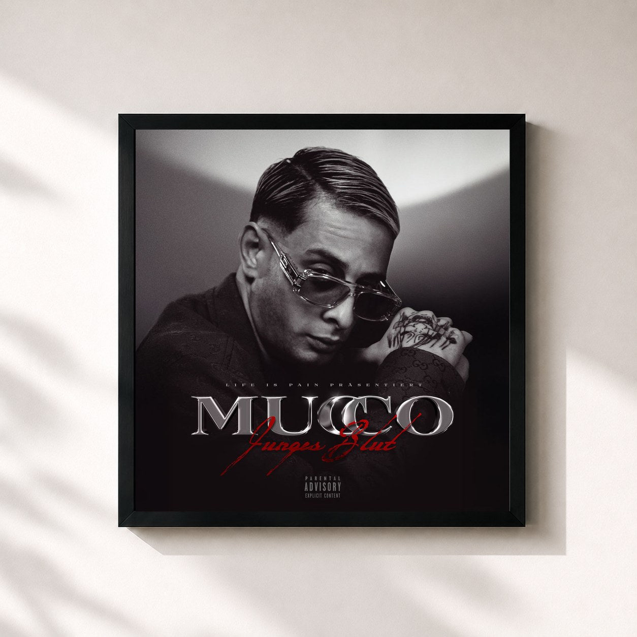 #noir Tableau carré de l'album Junges Blut de Mucco, cadre noir 32x32 cm