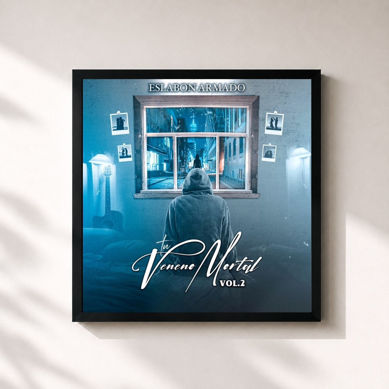 #noir Tableau carré de l'album Tu Veneno Mortal, Vol. 2 de Eslabon Armado, cadre noir 32x32 cm