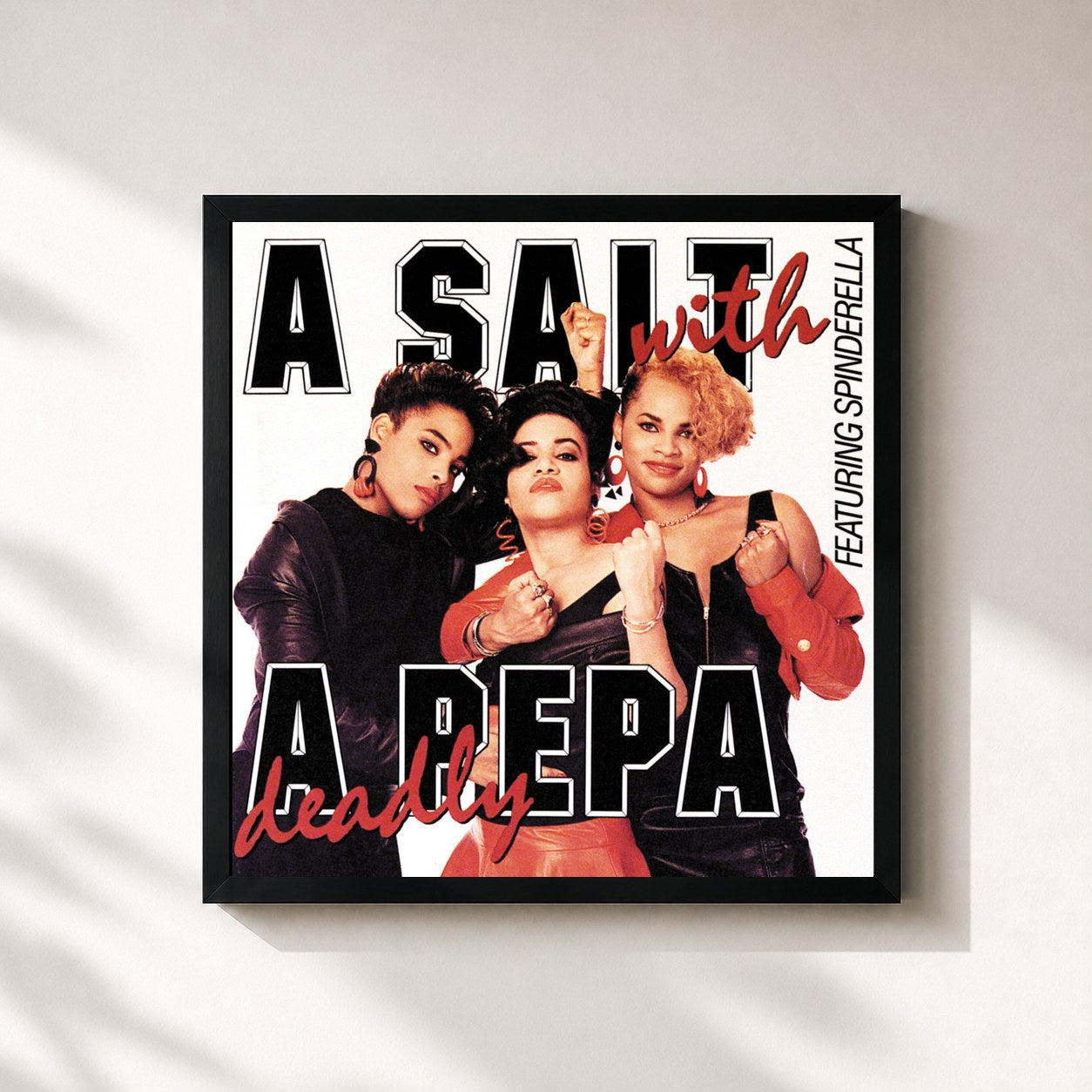 #noir Tableau carré de l'album A Salt With A Deadly Pepa de Salt-N-Pepa, cadre noir 32x32 cm