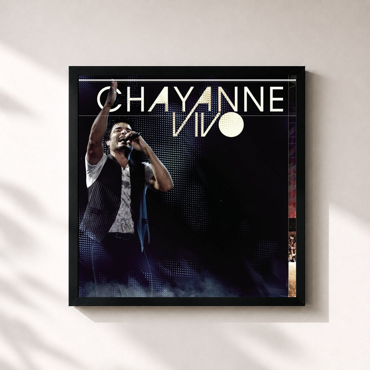 #noir Tableau carré de l'album Vivo de Chayanne, cadre noir 32x32 cm