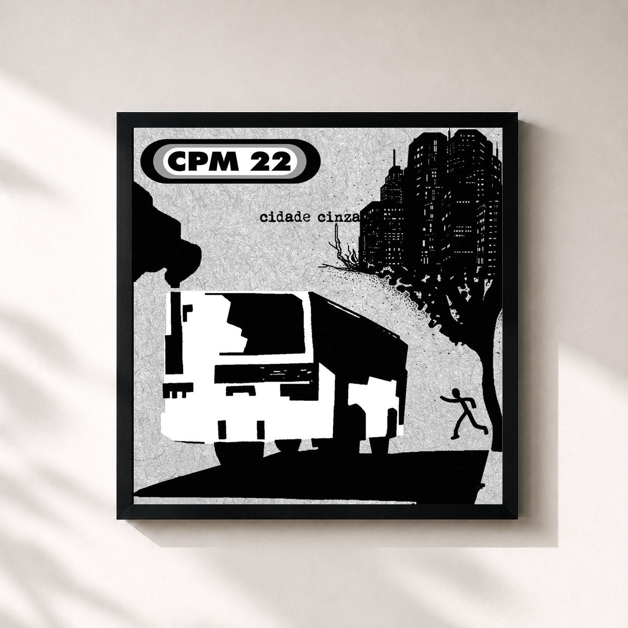#noir Tableau carré de l'album Cidade Cinza de CPM 22, cadre noir 32x32 cm