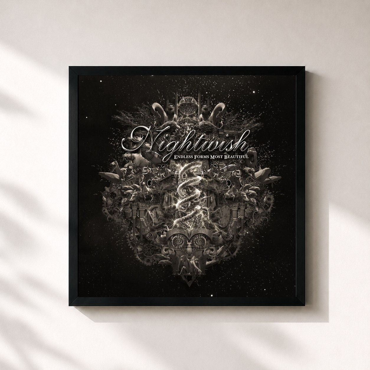 #noir Tableau carré de l'album Endless Forms Most Beautiful de Nightwish, cadre noir 32x32 cm