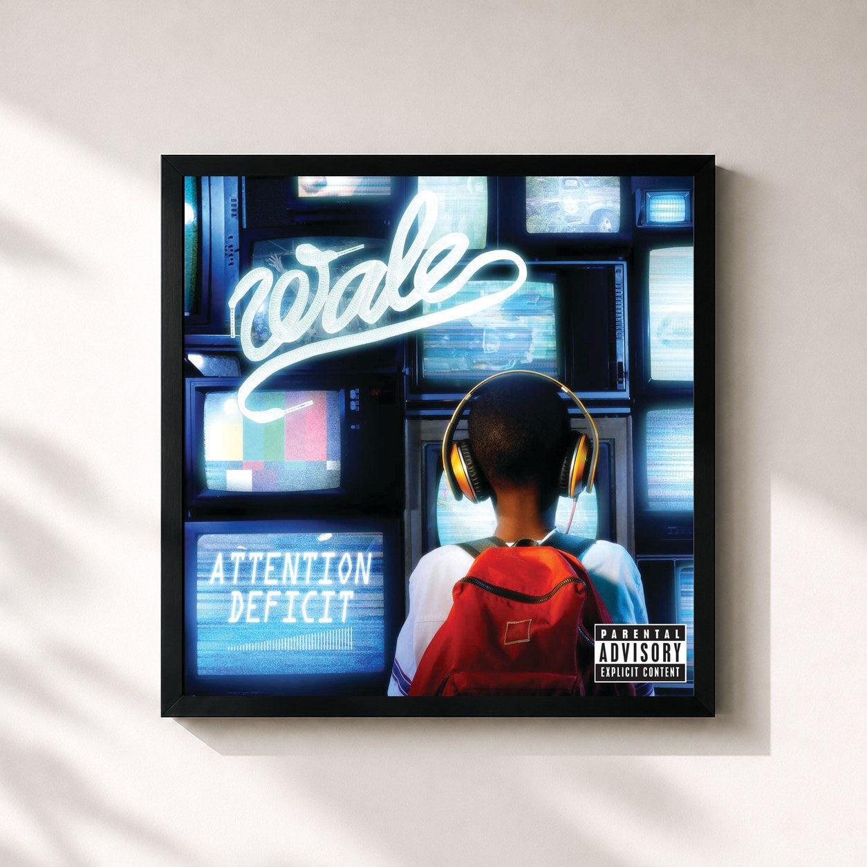 #noir Tableau carré de l'album Attention Deficit (Explicit Version) de Wale, cadre noir 32x32 cm