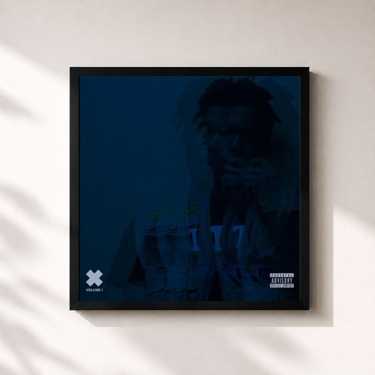 #noir Tableau carré de l'album X de Lucki, cadre noir 32x32 cm