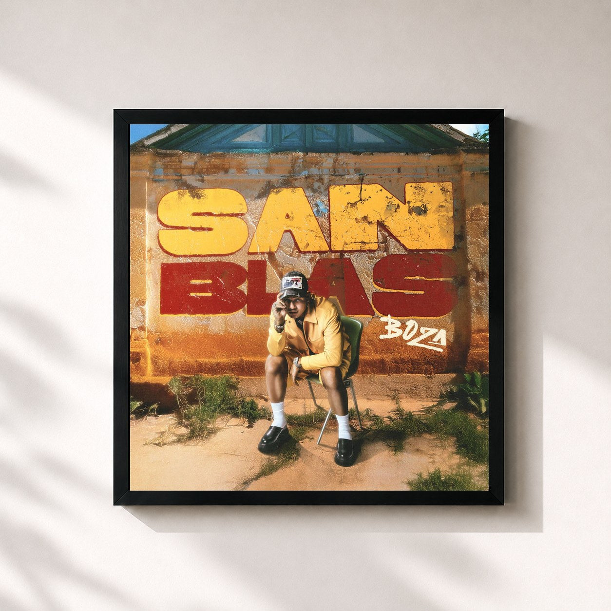 #noir Tableau carré de l'album SAN BLAS de Boza, cadre noir 32x32 cm