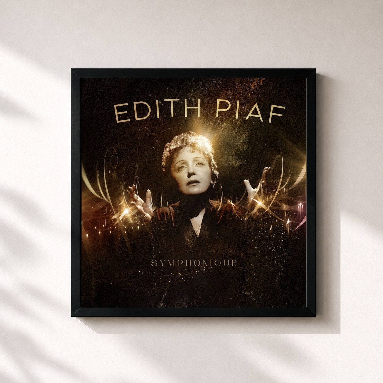 #noir Tableau carré de l'album Symphonique de Édith Piaf, cadre noir 32x32 cm