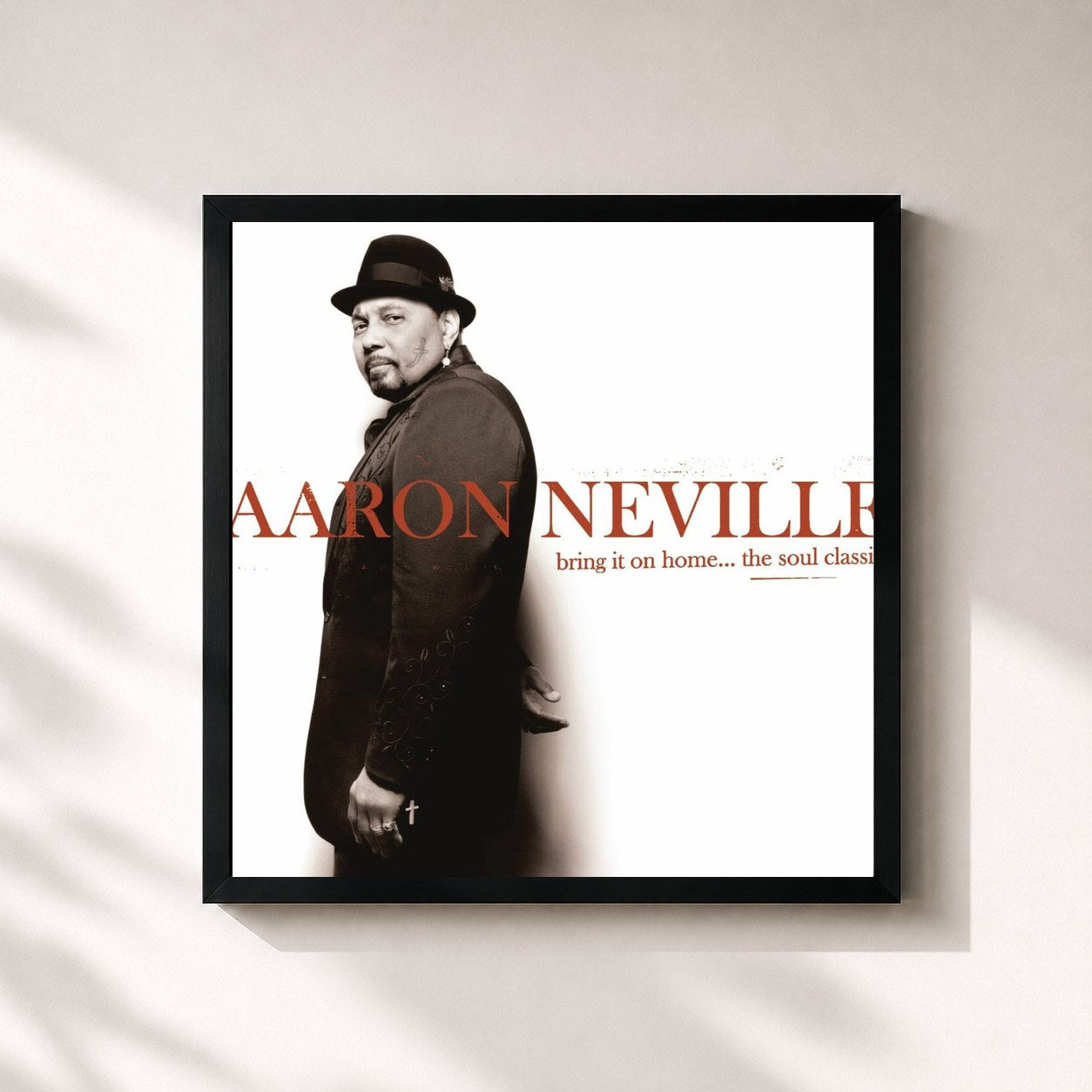 #noir Tableau carré de l'album Bring It On Home...The Soul Classics de Aaron Neville, cadre noir 32x32 cm