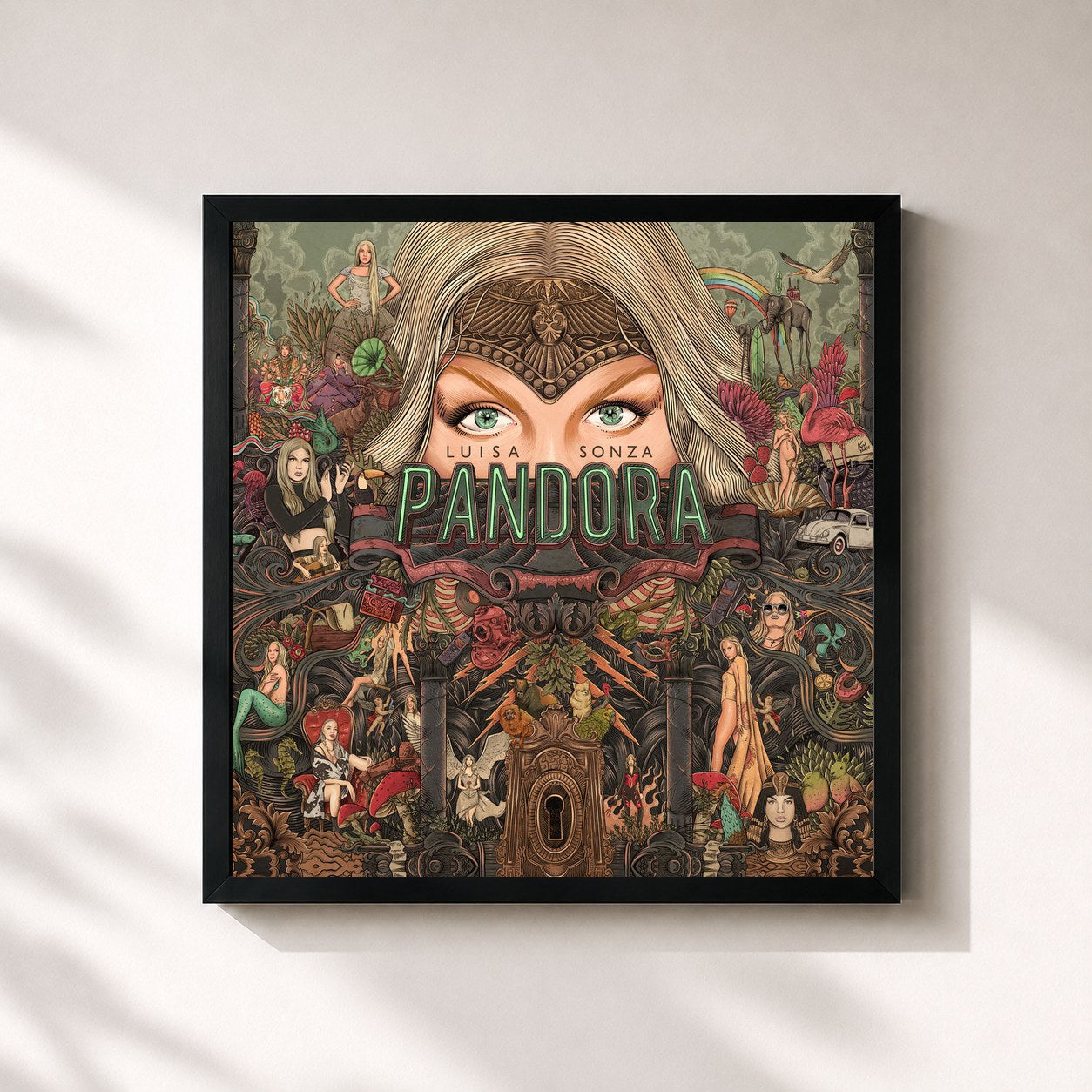 #noir Tableau carré de l'album Pandora de Luísa Sonza, cadre noir 32x32 cm