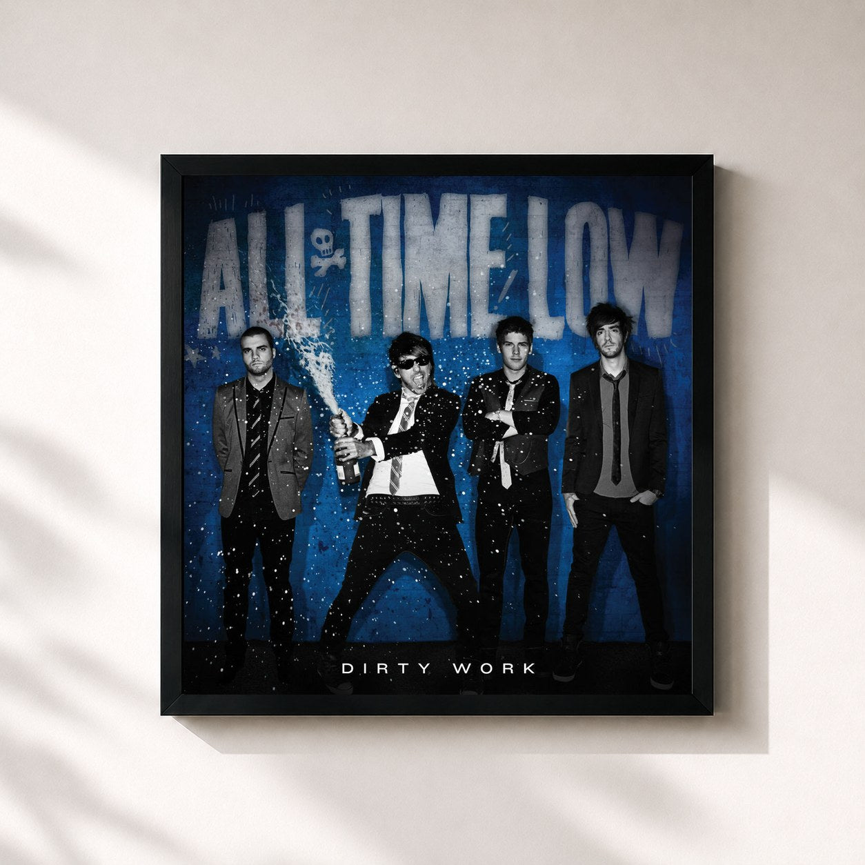 #noir Tableau carré de l'album Dirty Work de All Time Low, cadre noir 32x32 cm