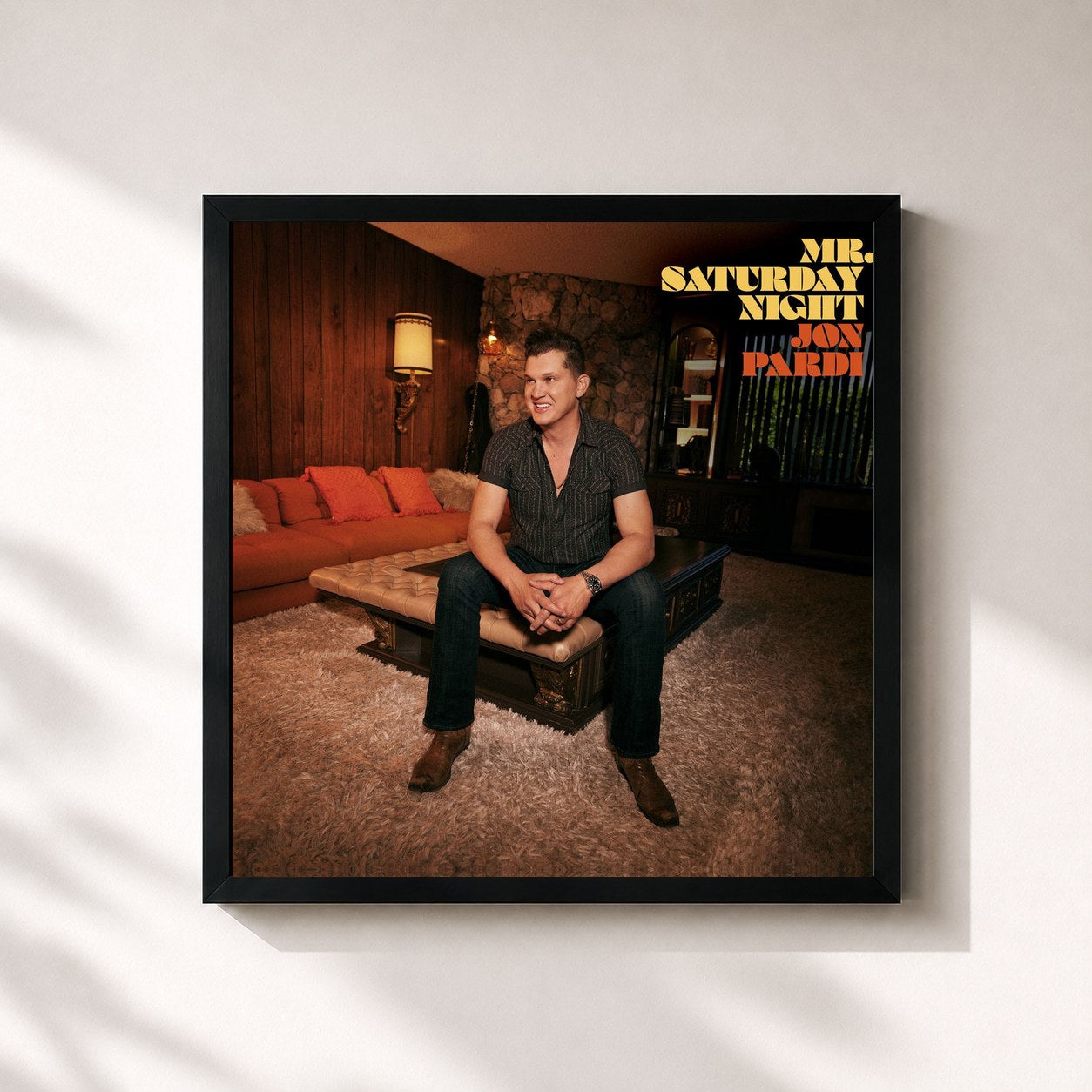 #noir Tableau carré de l'album Mr. Saturday Night de Jon Pardi, cadre noir 32x32 cm