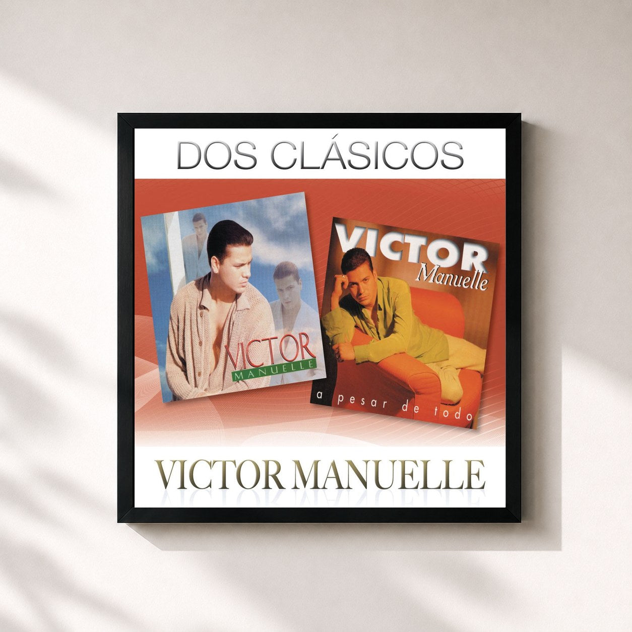#noir Tableau carré de l'album Dos Clásicos de Victor Manuelle, cadre noir 32x32 cm