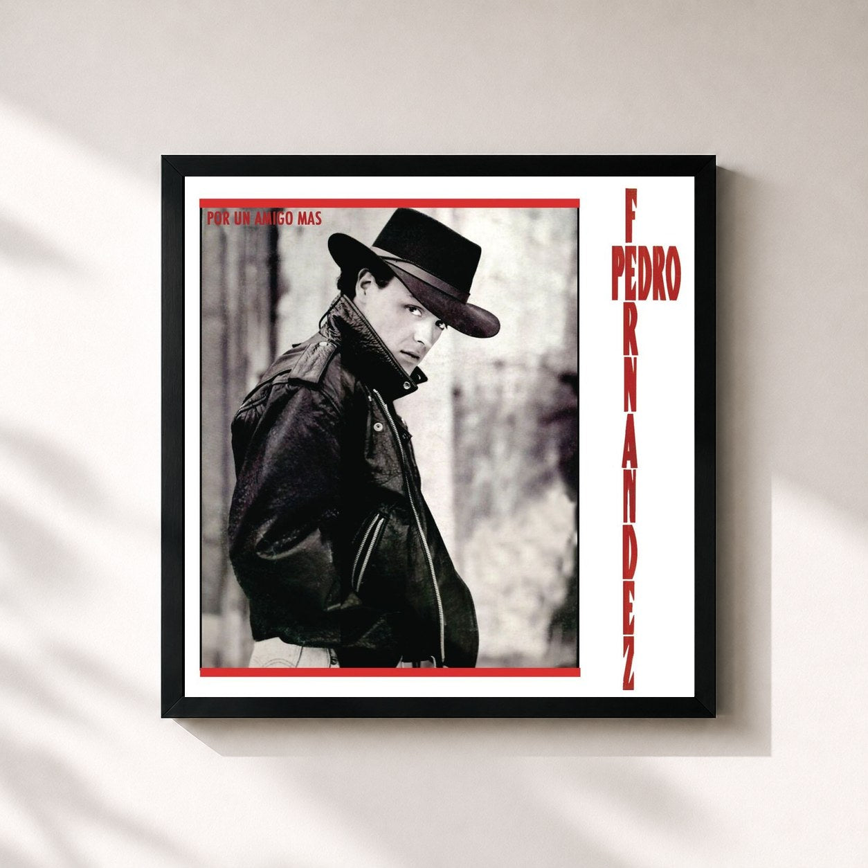 #noir Tableau carré de l'album Por Un Amigo Más de Pedro Fernández, cadre noir 32x32 cm