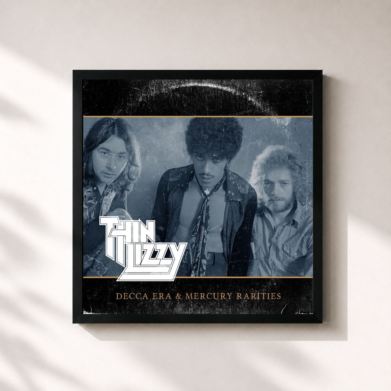 #noir Tableau carré de l'album Decca Era & Mercury Rarities de Thin Lizzy, cadre noir 32x32 cm