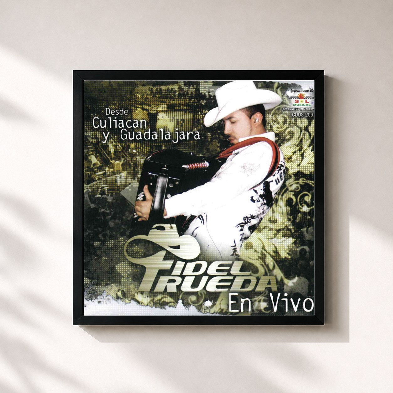 #noir Tableau carré de l'album Desde Culiacan y Guadalajara de Fidel Rueda, cadre noir 32x32 cm