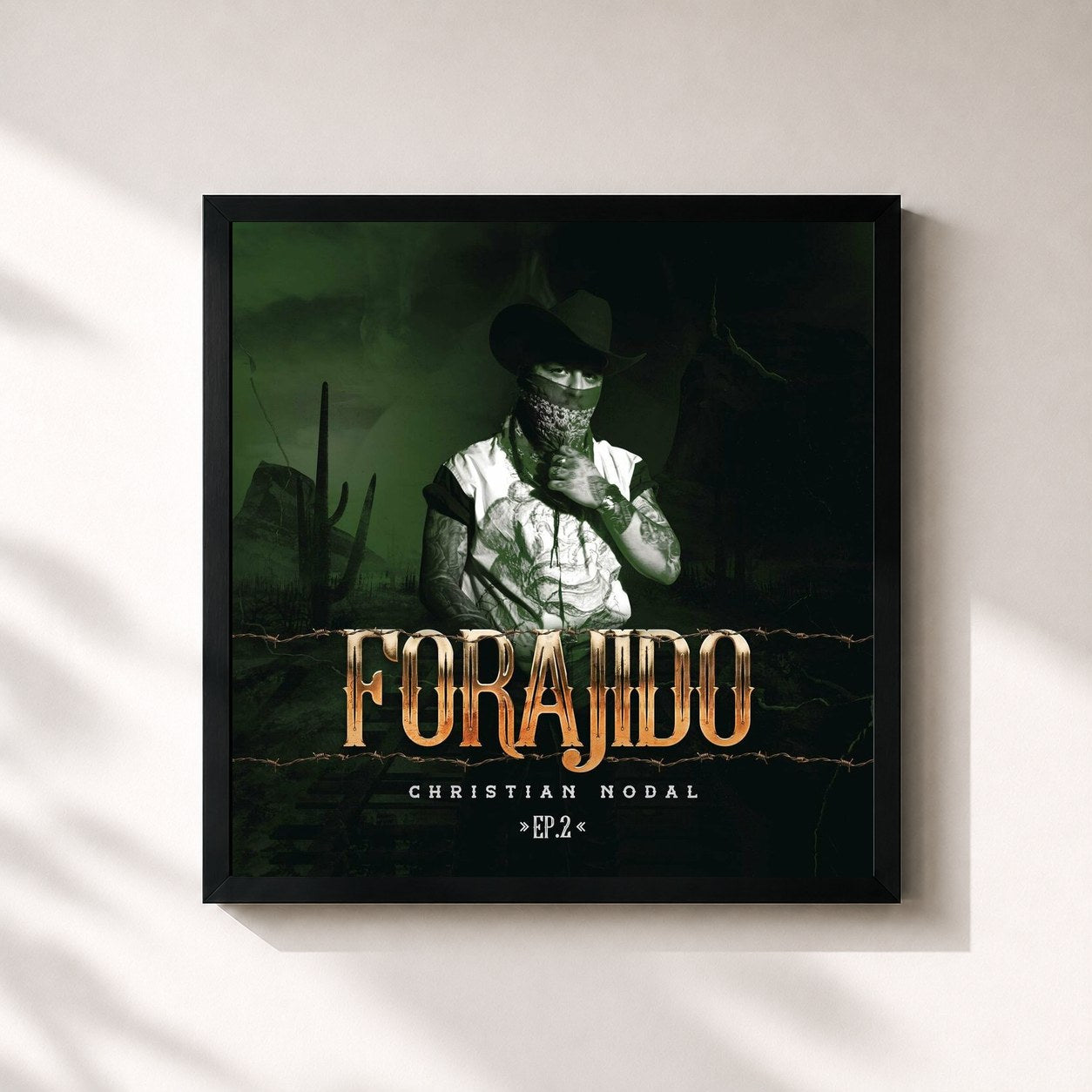 #noir Tableau carré de l'album Forajido EP2 de Christian Nodal, cadre noir 32x32 cm