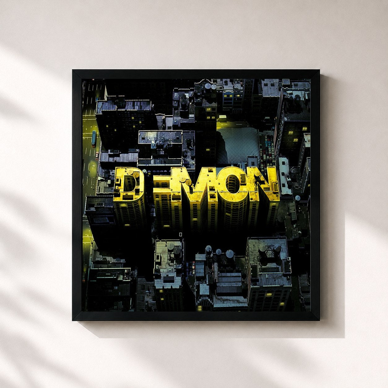 #noir Tableau carré de l'album Midnight Funk de DEMON, cadre noir 32x32 cm