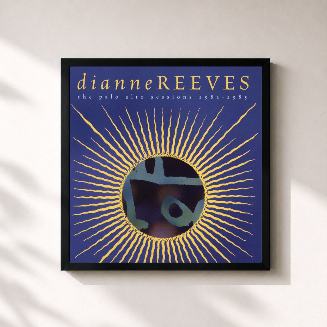 #noir Tableau carré de l'album The Palo Alto Sessions 1981-1985 de Dianne Reeves, cadre noir 32x32 cm