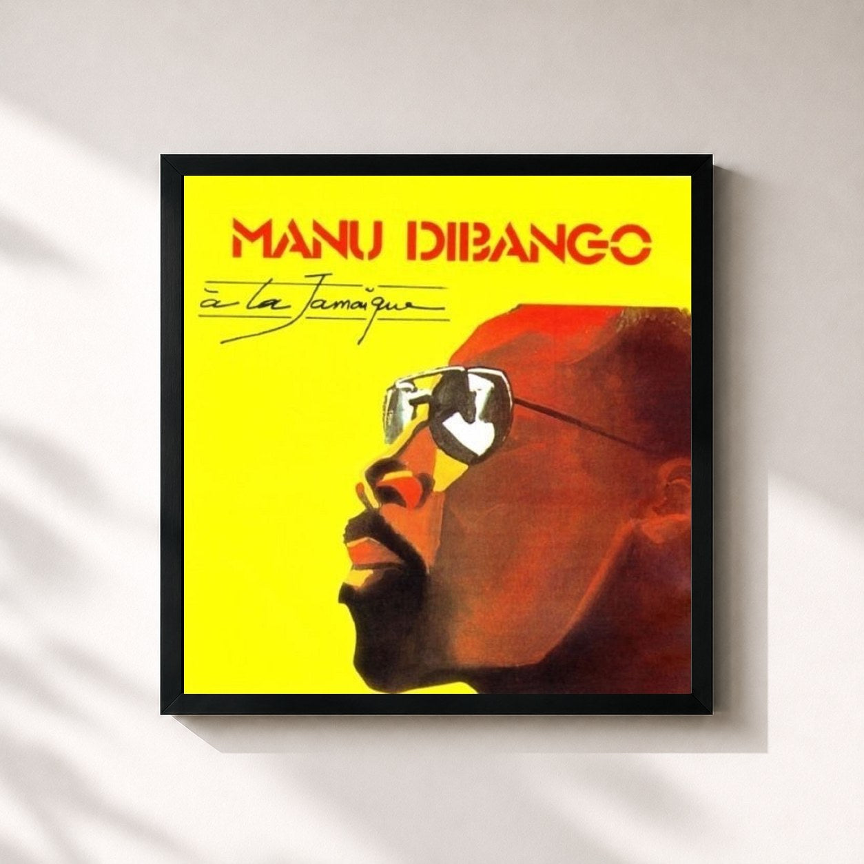 #noir Tableau carré de l'album À La Jamaïque de Manu Dibango, cadre noir 32x32 cm
