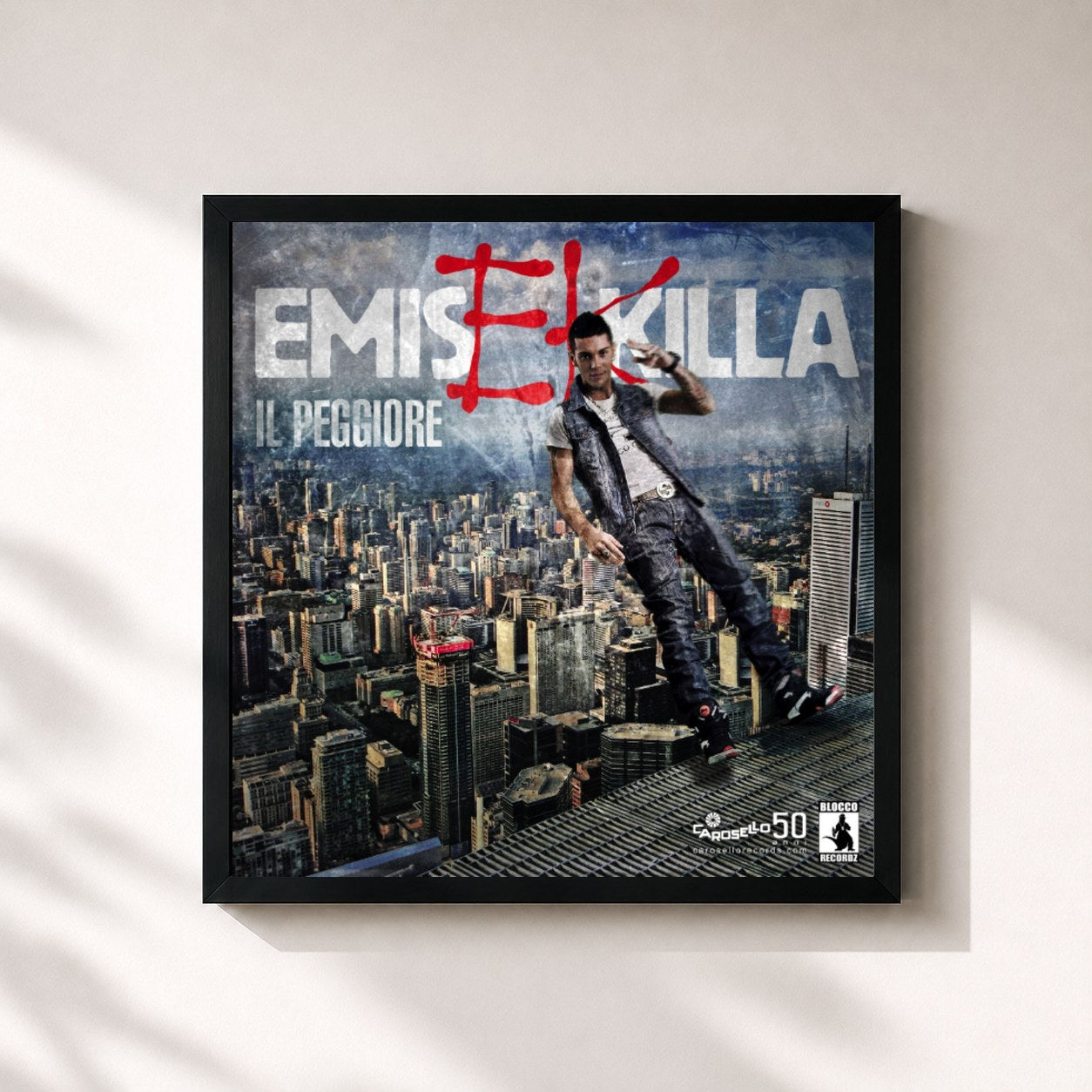 #noir Tableau carré de l'album Il peggiore de Emis Killa, cadre noir 32x32 cm