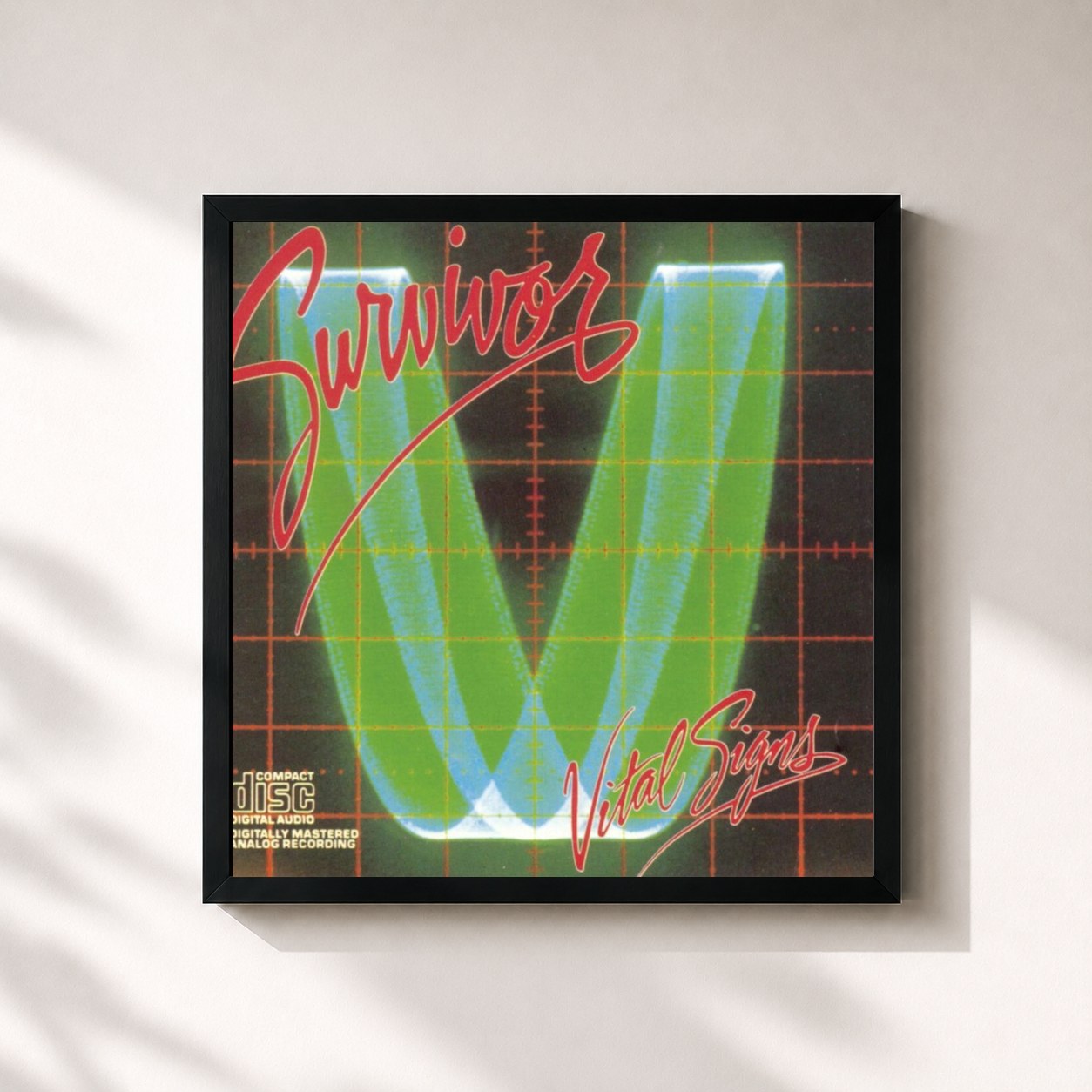 #noir Tableau carré de l'album Vital Signs de Survivor, cadre noir 32x32 cm