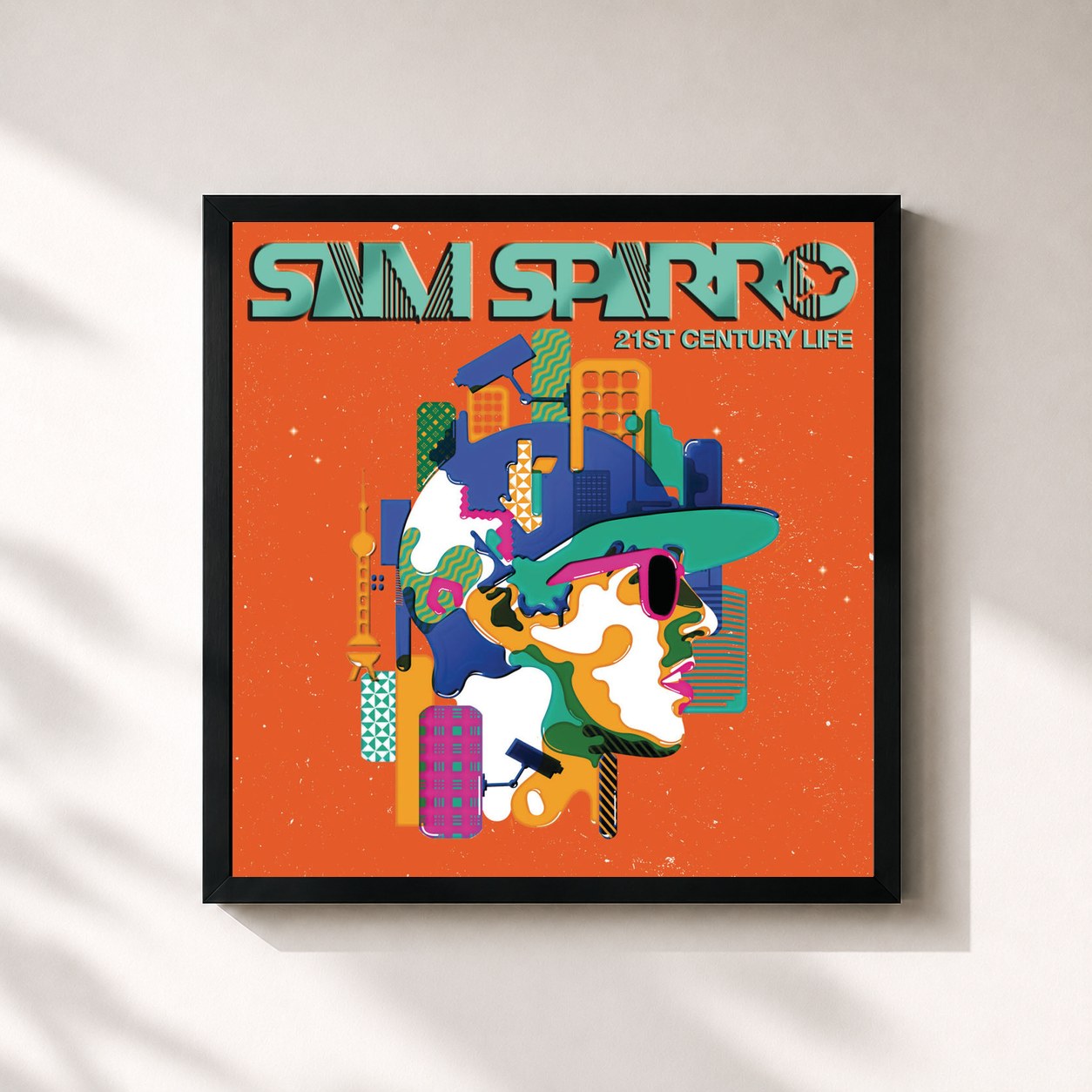 #noir Tableau carré de l'album 21st Century Life (EP1) de Sam Sparro, cadre noir 32x32 cm