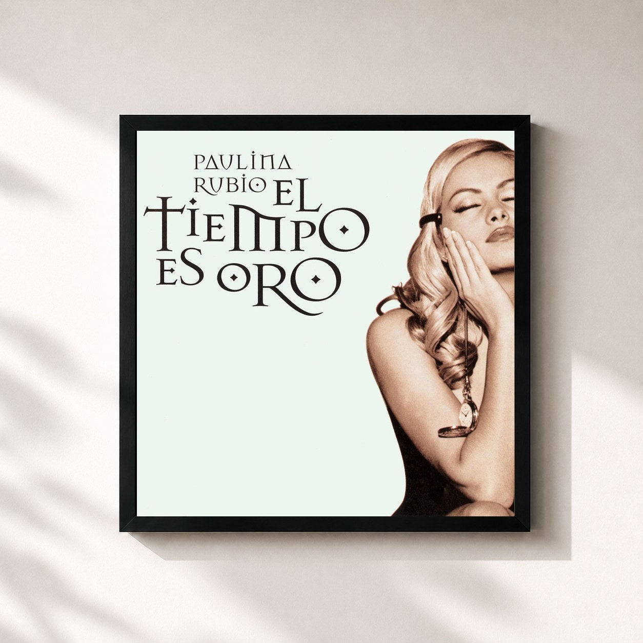 #noir Tableau carré de l'album El Tiempo Es Oro de Paulina Rubio, cadre noir 32x32 cm