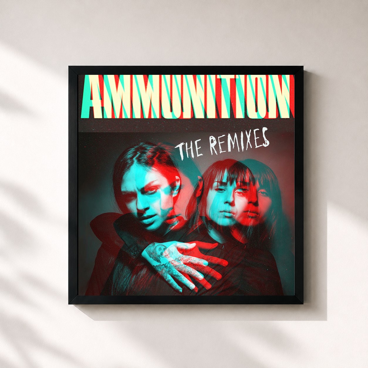 #noir Tableau carré de l'album Ammunition: The Remixes de Krewella, cadre noir 32x32 cm