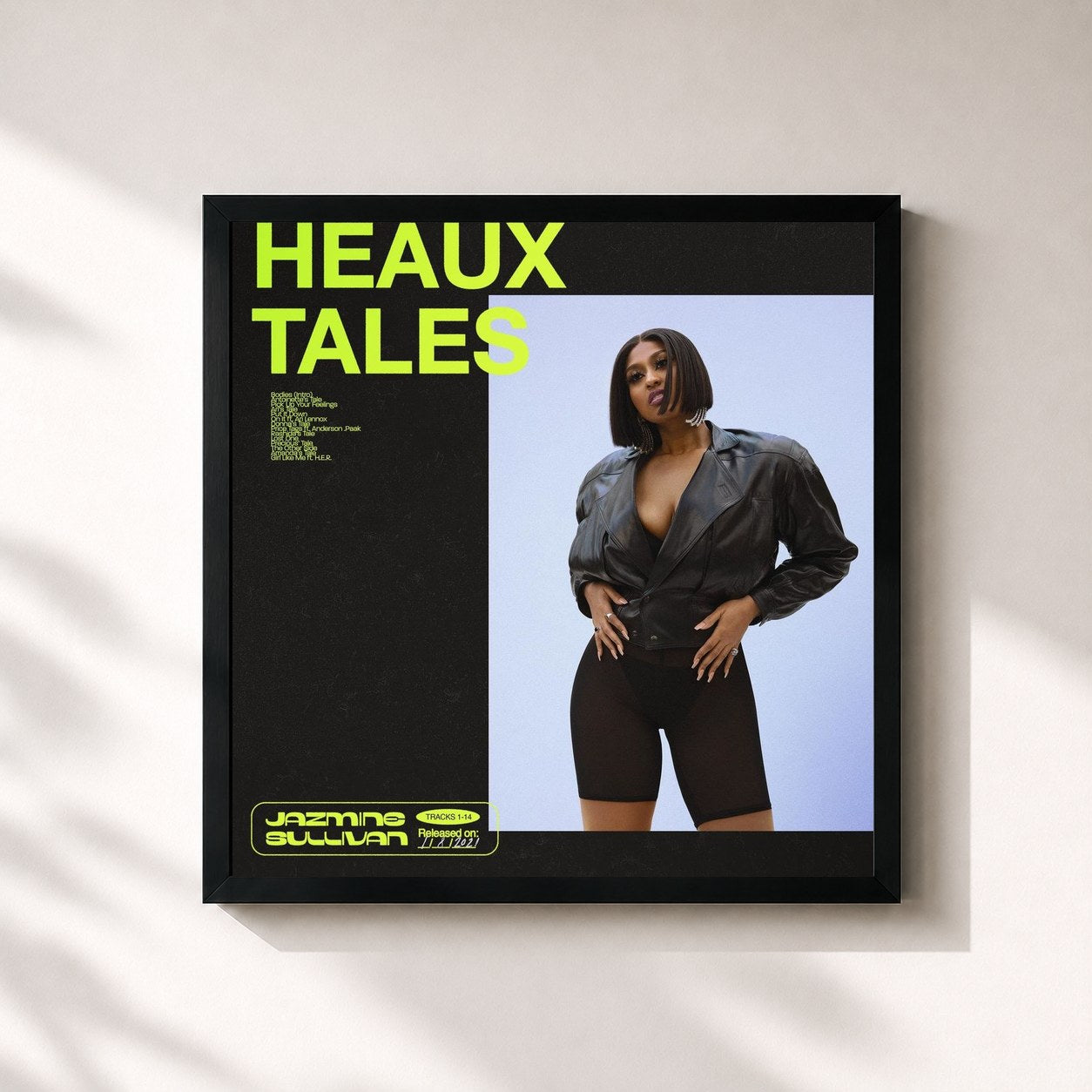 #noir Tableau carré de l'album Heaux Tales de Jazmine Sullivan, cadre noir 32x32 cm