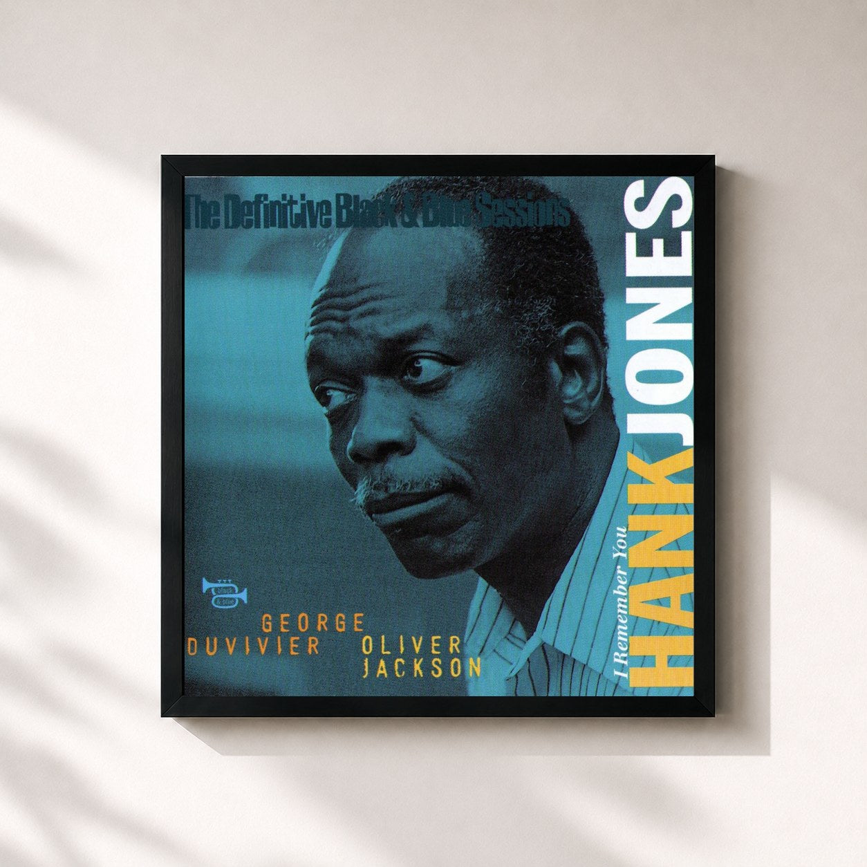 #noir Tableau carré de l'album I Remember You (Paris, 1977) (The Definitive Black & Blue Sessions) de Hank Jones, cadre noir 32x32 cm